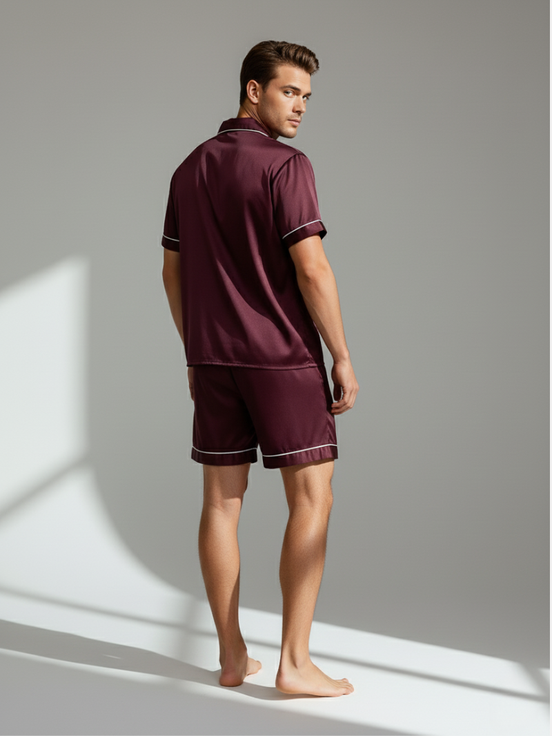 Men’s Silk Pajama Set – Short Sleeve Shirt & Shorts Nightwear