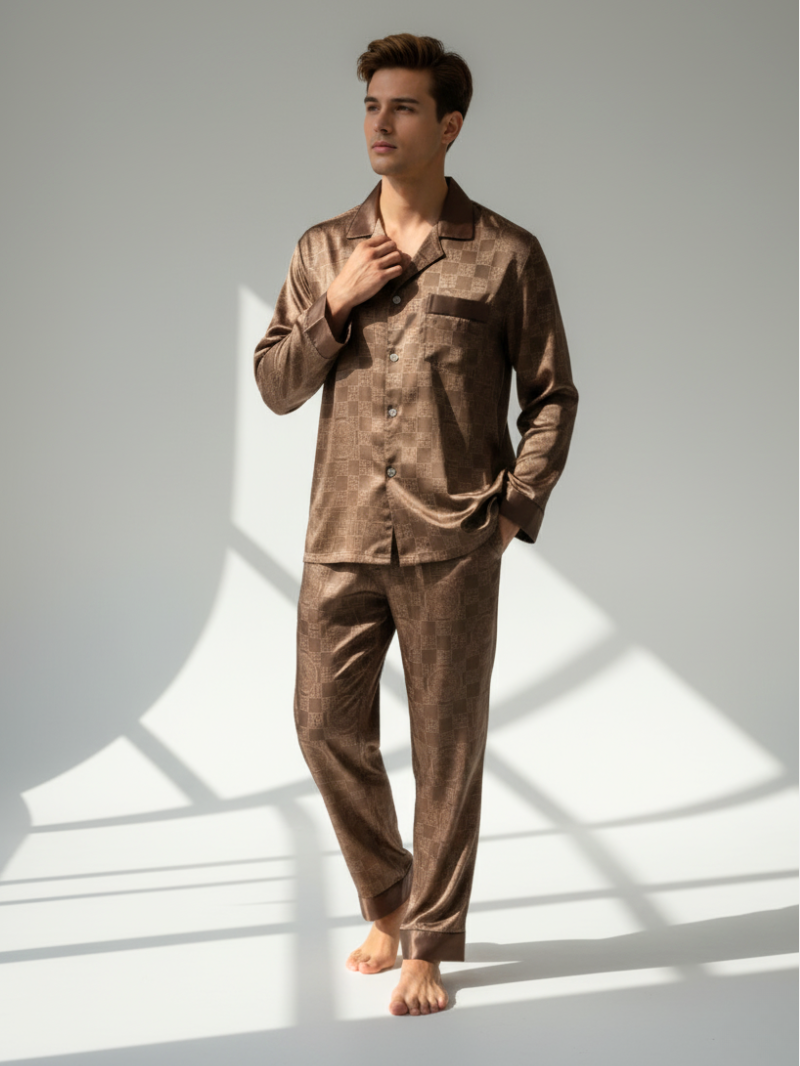 Men’s Silk-Feel Pajama Set – Lightweight Satin Sleepwear