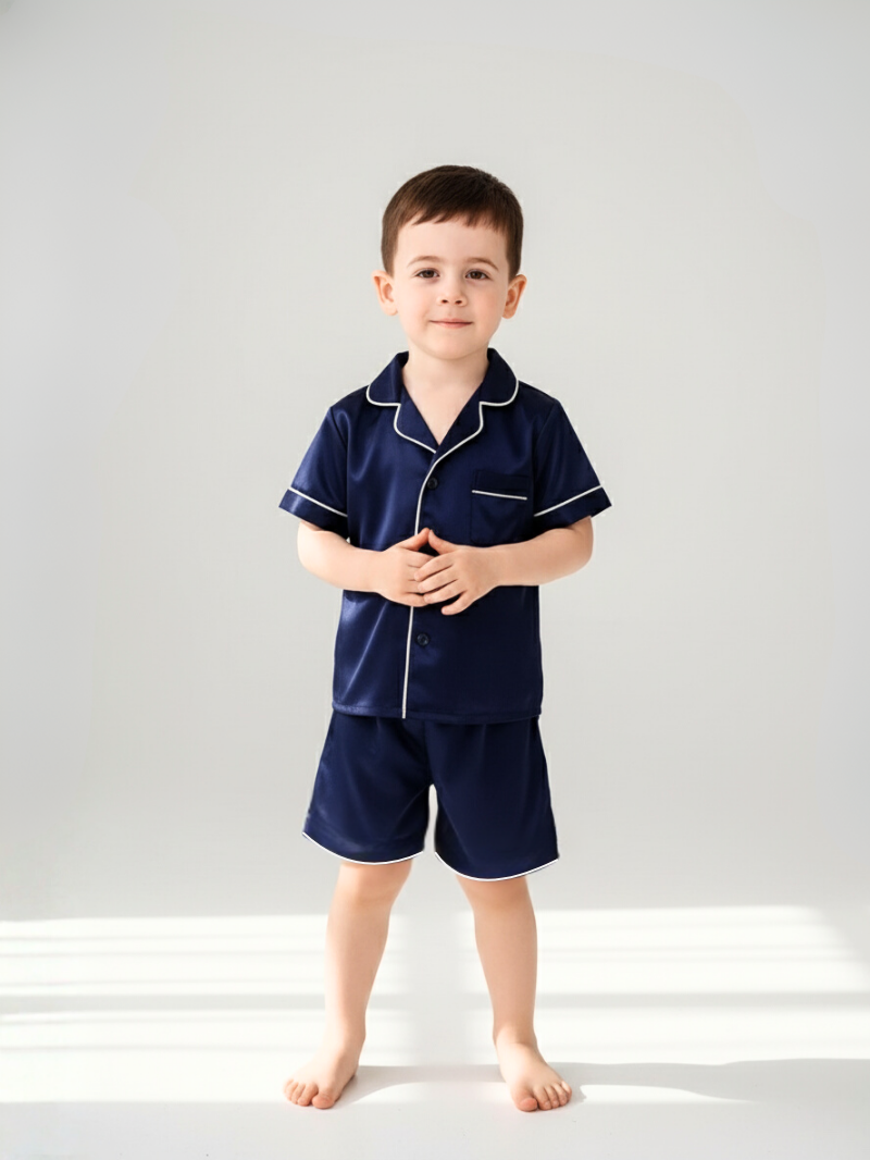 Children’s 100% Mulberry Silk Pajama Set – Short Sleeve Shirt & Shorts Sleepwear