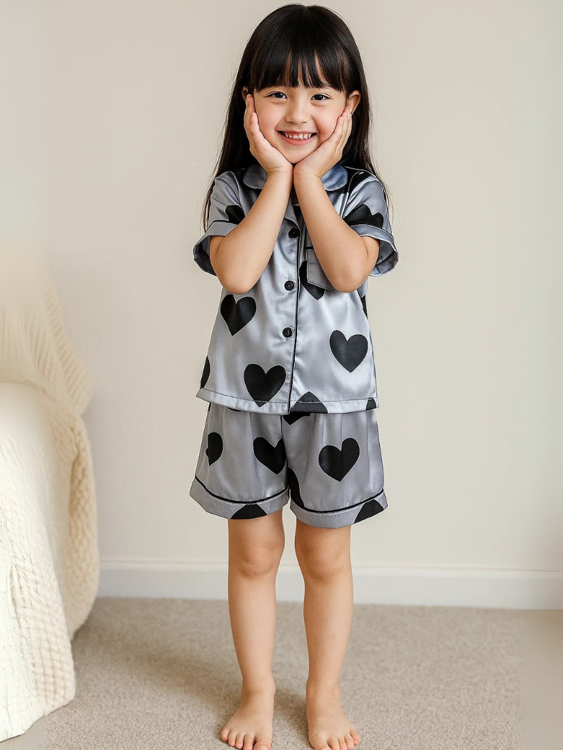 Children’s Silk Pajama Set – Short-Sleeved Homewear for Girls
