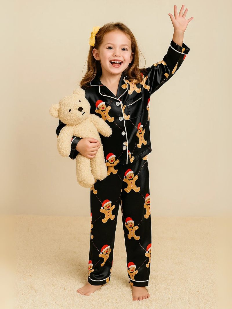 Boys and Girls Silk Pajama Set – Solid & Striped Long-Sleeve Homewear