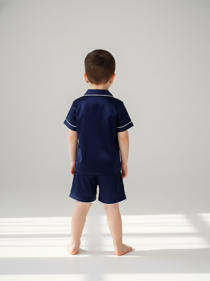 Children’s 100% Mulberry Silk Pajama Set – Short Sleeve Shirt & Shorts Sleepwear