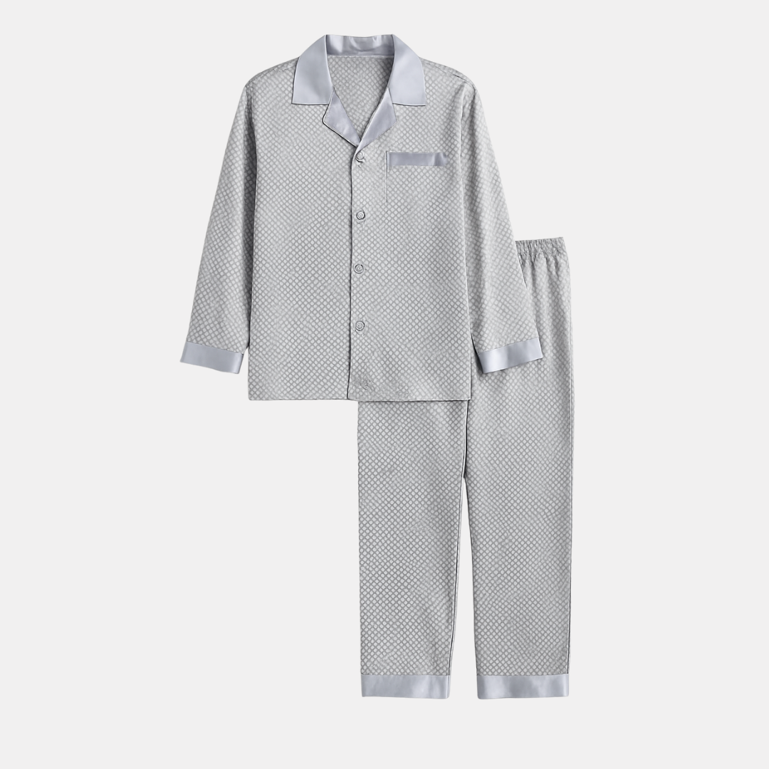 Men’s Stand Collar Ice Silky Fiber Home Suit – Cool and Breathable Autumn/Winter Pants and Top