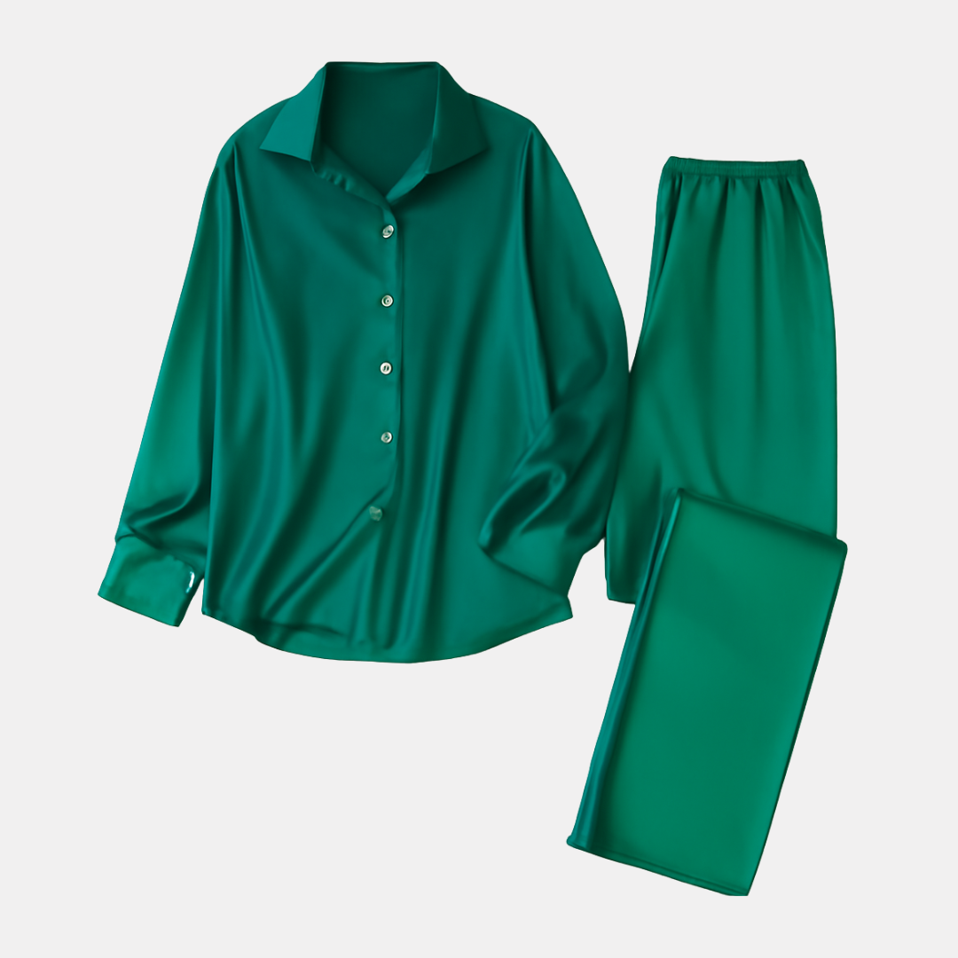 Textured Imitation Silk Pajamas for Women – Long Sleeve Pants Set for Autumn, Loose Comfortable Home Wear