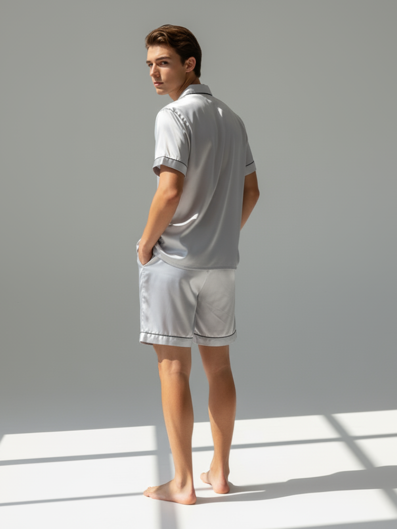 Men’s High-Grad Ice Silk Pajamas - Short-Sleeved Shorts Home Clothes Set