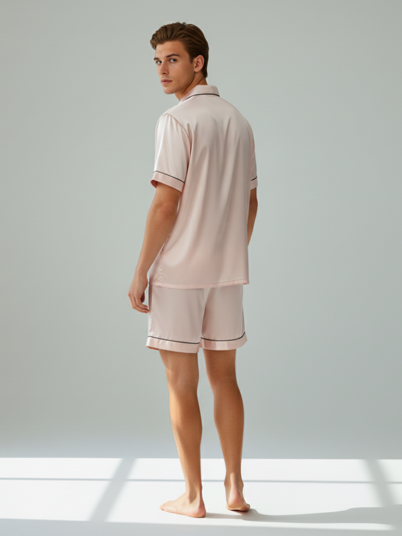 Ice Silk Satin Pajamas for Couples – Short-Sleeved Sleepwear for Women and Men