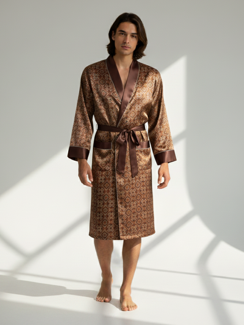 Men’s Patterned Silk-Like Robe – Elegant Design & Comfortable Fit