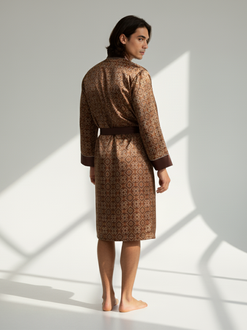 Men’s Patterned Silk-Like Robe – Elegant Design & Comfortable Fit