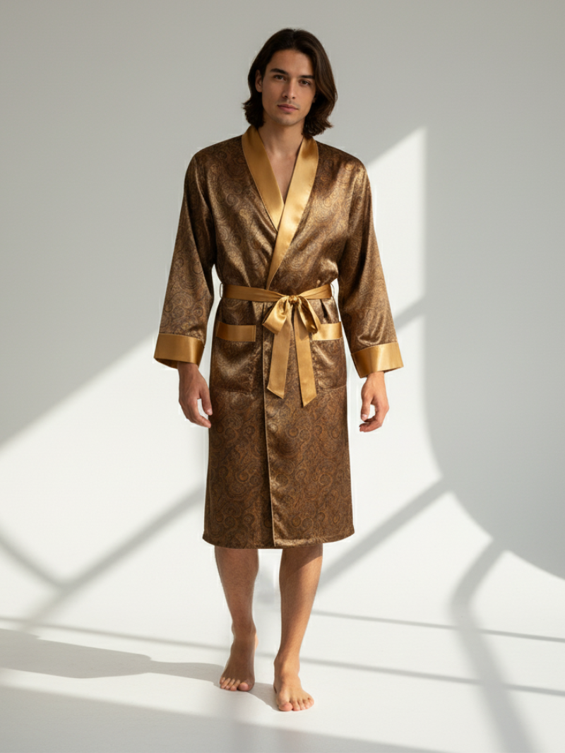Men’s Patterned Silk-Like Robe – Elegant Design & Comfortable Fit