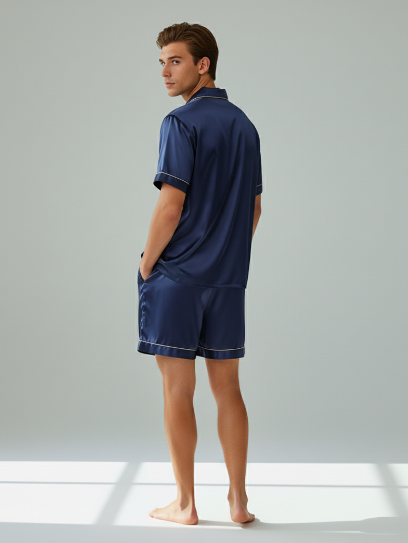Ice Silk Satin Pajamas for Couples – Short-Sleeved Sleepwear for Women and Men