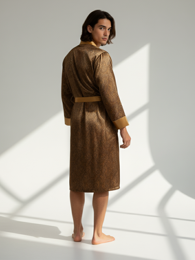 Men’s Patterned Silk-Like Robe – Elegant Design & Comfortable Fit