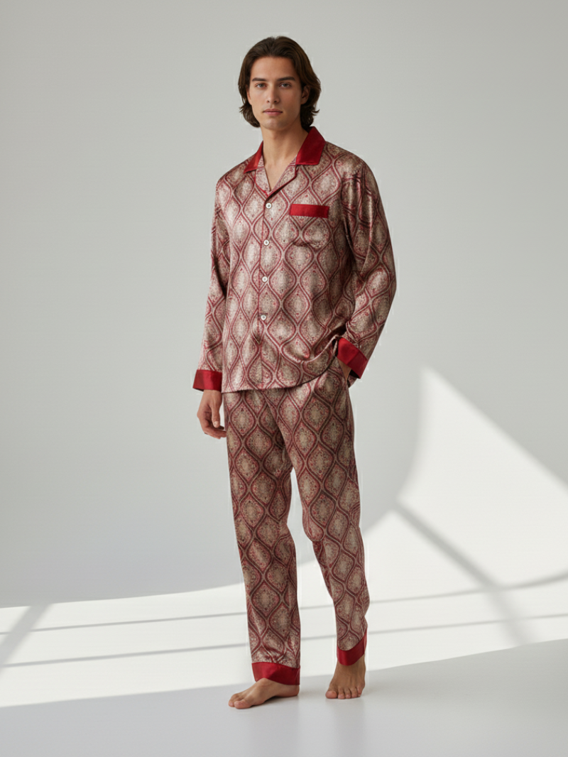 Men’s Patterned Pajama Set – Soft Feel & Elegant Comfort
