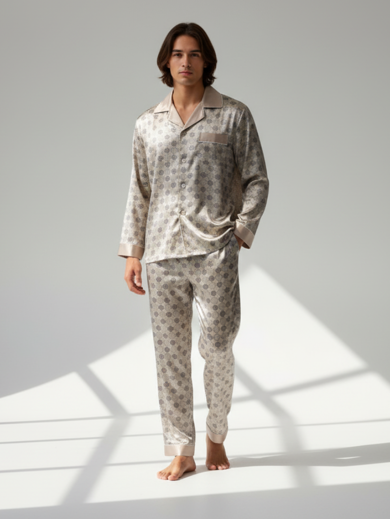 Men’s Patterned Pajama Set – Soft Feel & Elegant Comfort