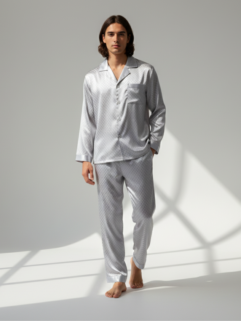 Men’s Patterned Pajama Set – Soft Feel & Elegant Comfort