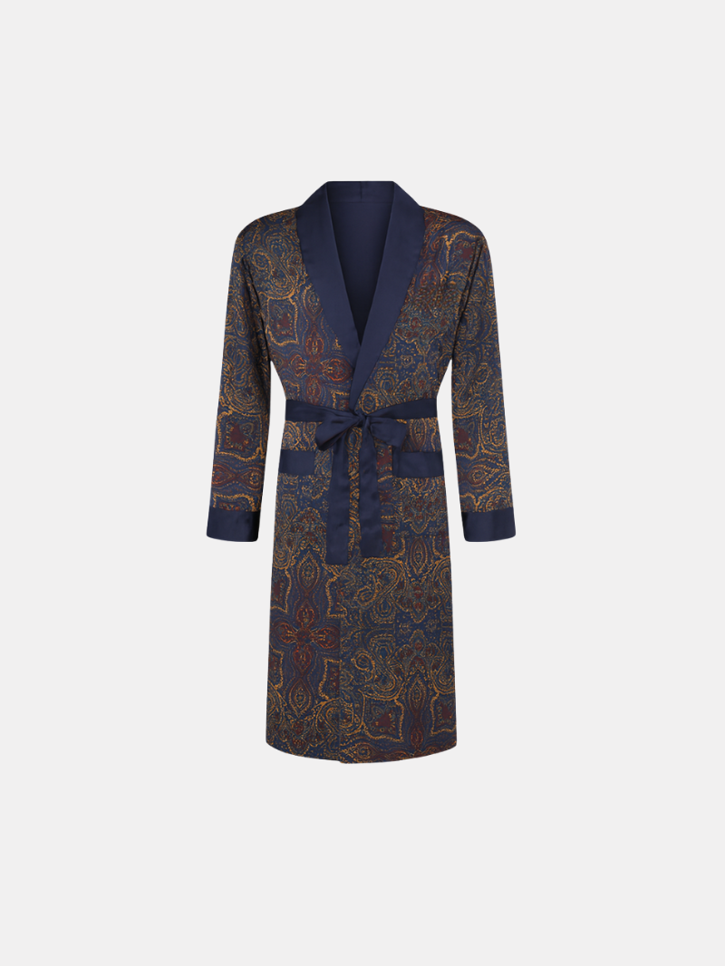 Men’s Silk-Like Robe – Luxurious Paisley Pattern Sleepwear