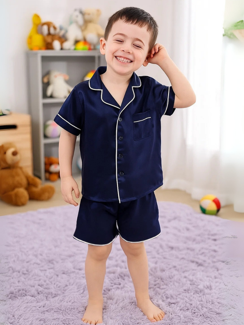Children’s 100% Mulberry Silk Pajama Set – Short Sleeve Shirt & Shorts Sleepwear