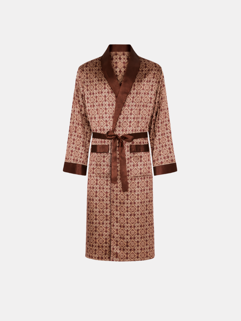 Men’s Brown Patterned Robe – Elegant Design & Comfortable Fit