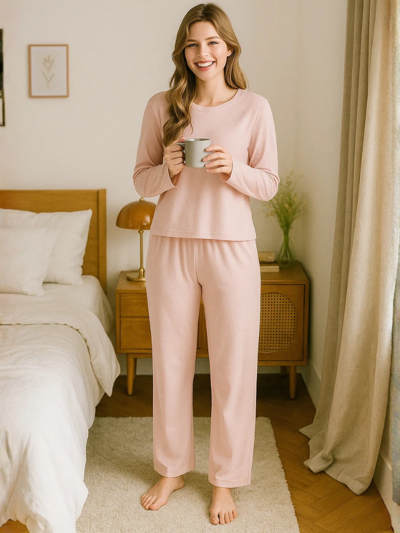 Soft Modal Cotton Pajama Set with Built-In Bra – Lightweight & Breathable Loungewear