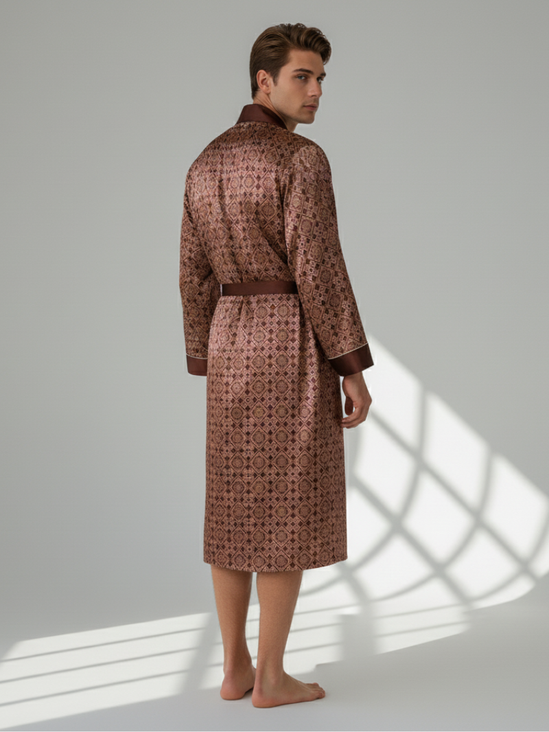 Men’s Brown Patterned Robe – Elegant Design & Comfortable Fit