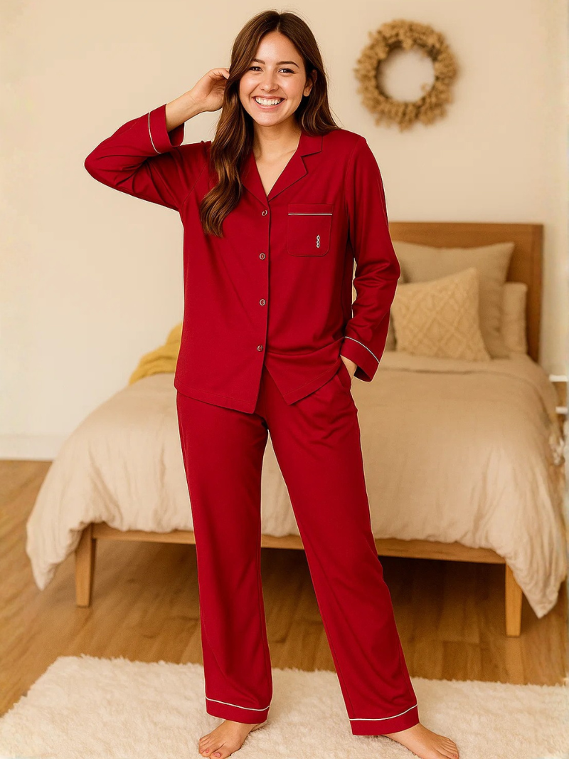 Red Modal Cotton Couple Pajama Set – Soft, Breathable & Elegant Loungewear
