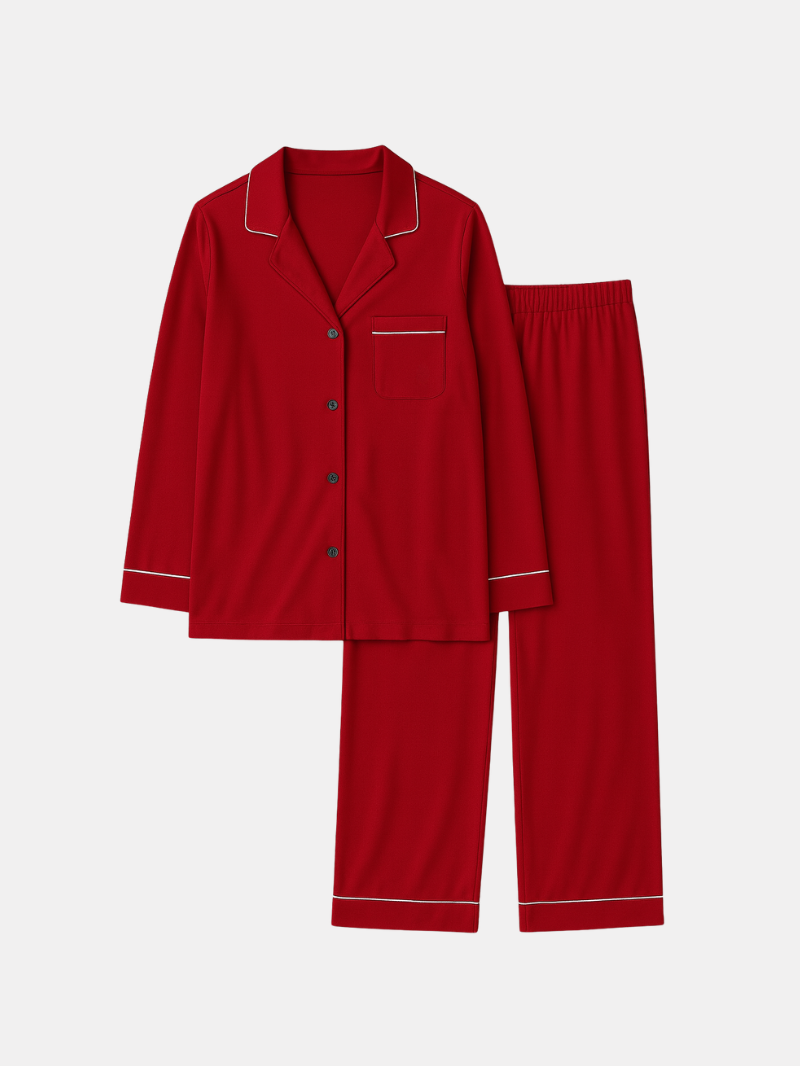Red Modal Cotton Couple Pajama Set – Soft, Breathable & Elegant Loungewear