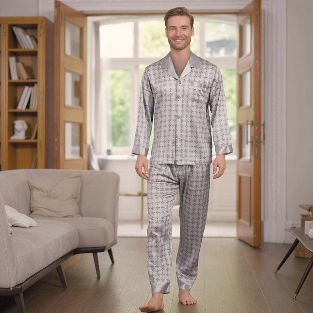 Men’s Patterned Pajama Set – Soft Feel & Elegant Comfort