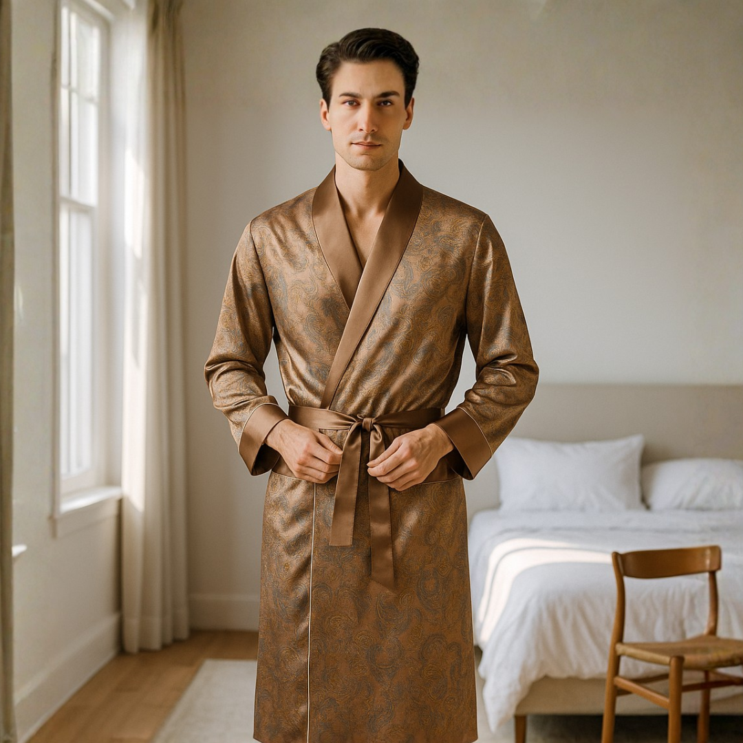 Men’s Patterned Silk-Like Robe – Elegant Design & Comfortable Fit