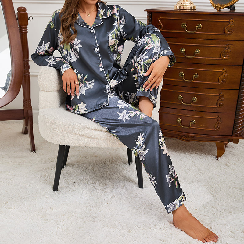 Silky Long Sleeve Tops and Trouser Sleepwear