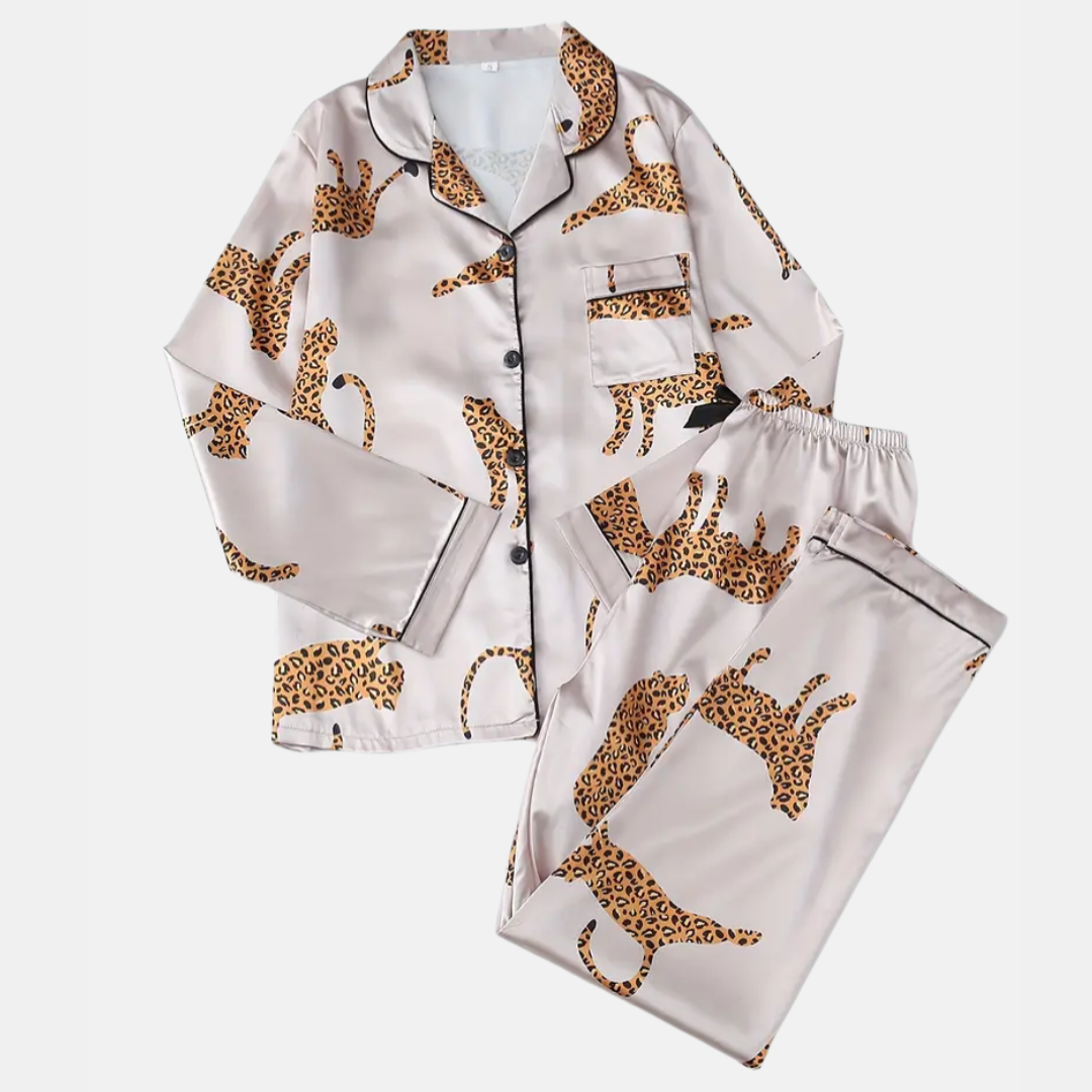 Leopard Print Satin Pajama Set for Women – Soft, Lightweight & Casual Sleepwear