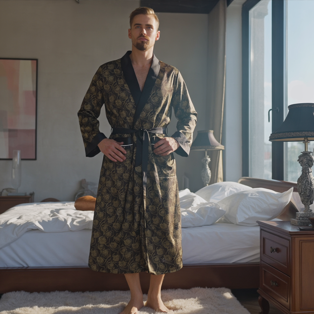 Men’s Silk-Like Robe – Luxurious Paisley Pattern Sleepwear