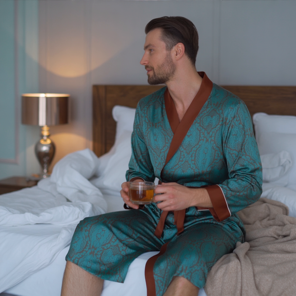 Men’s Silk-Like Robe – Luxurious Paisley Pattern Sleepwear
