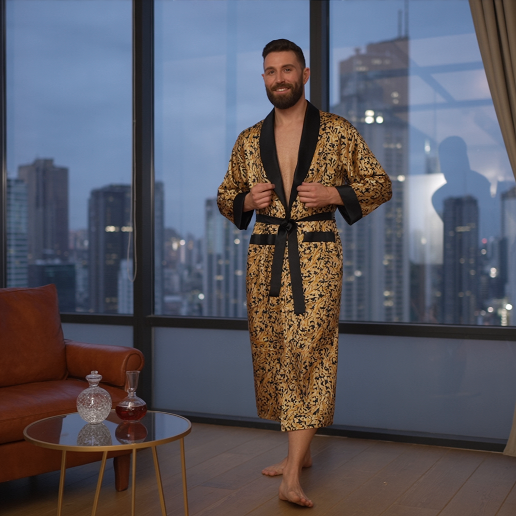 Men’s Silk-Like Robe – Luxurious Paisley Pattern Sleepwear