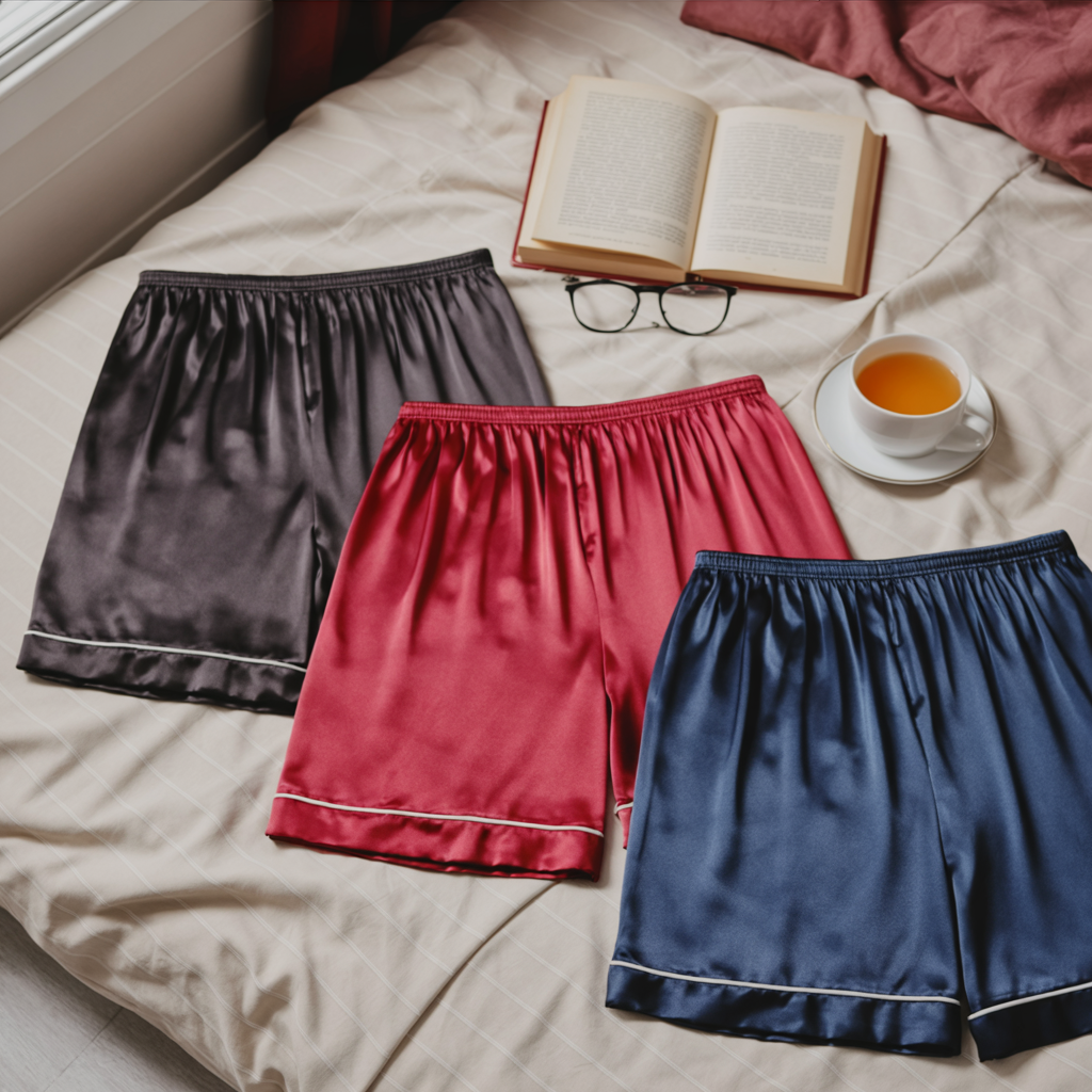 Men’s 3pc Sleep Shorts – Luxury Nightwear with Soft Satin Feel