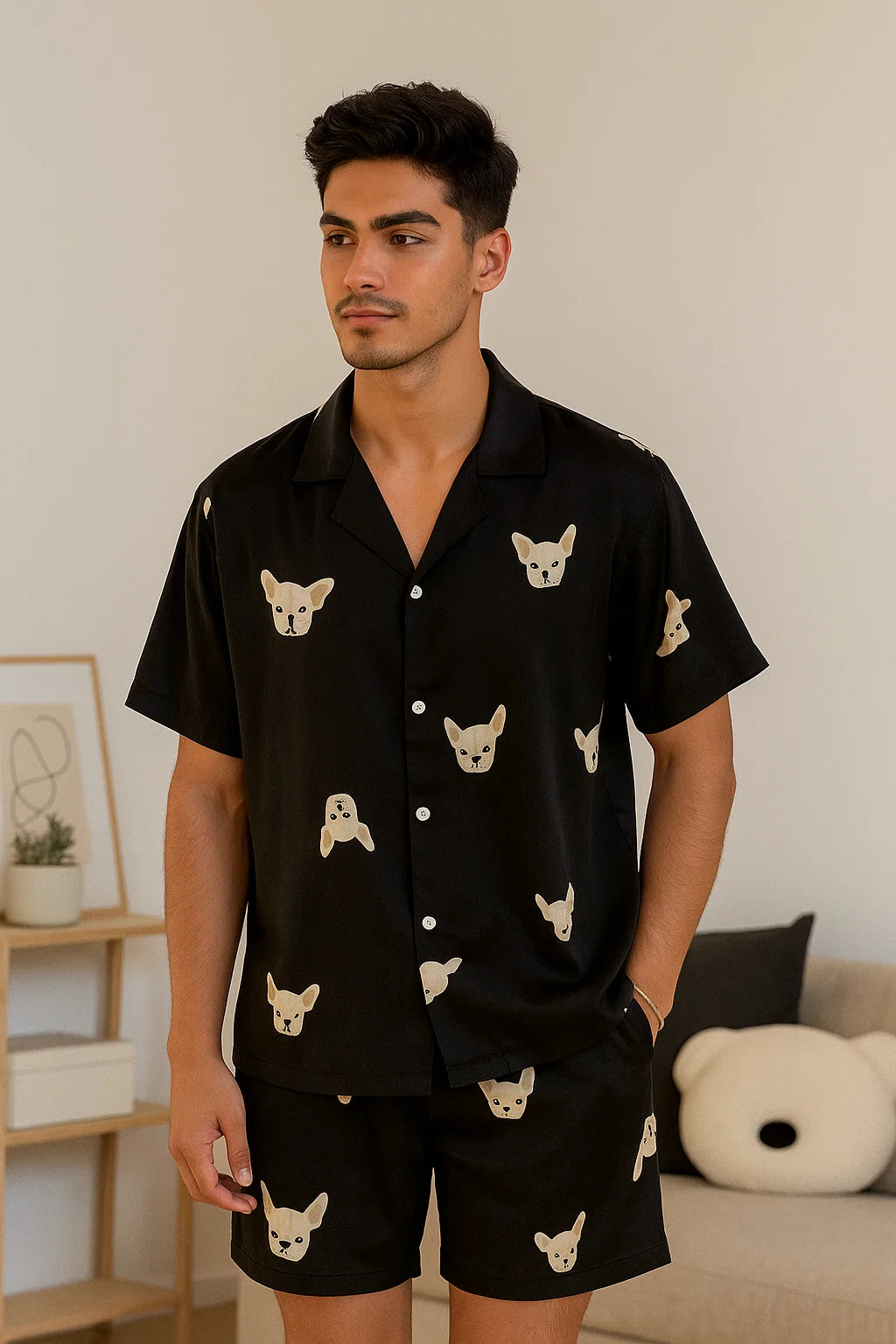 Men’s Ice Silk Pajama Set – Short Sleeve Loose Fit Sleepwear & Homewear Suit