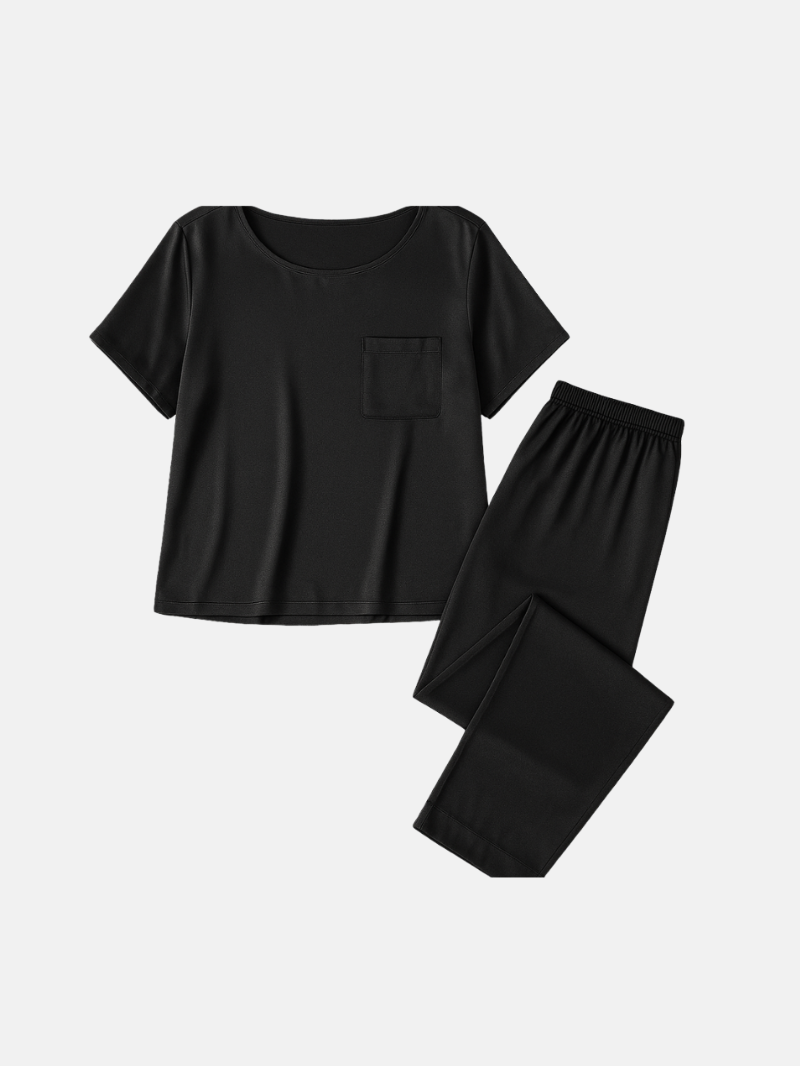 Women's Summer Silk Pajama Set - Short Sleeves & Long Pants