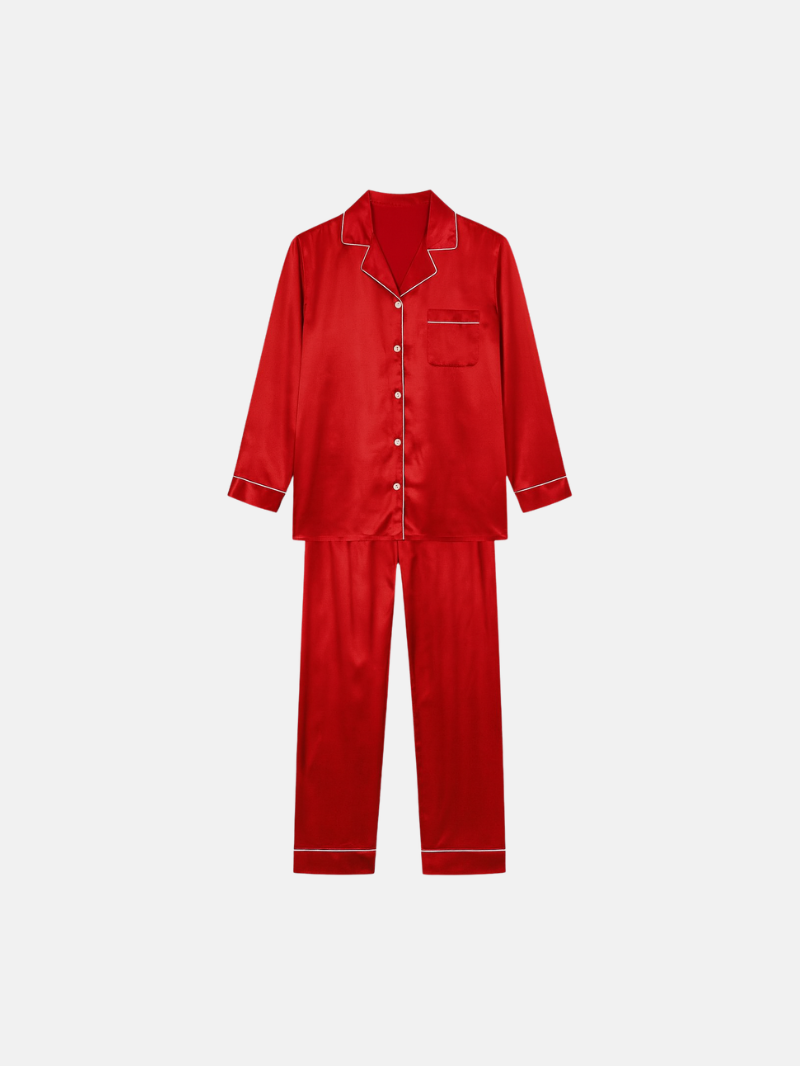 Men’s 100% Mulberry Silk 16 Momme satin crepe Pajama Set Long Sleeve Shirt & Trousers