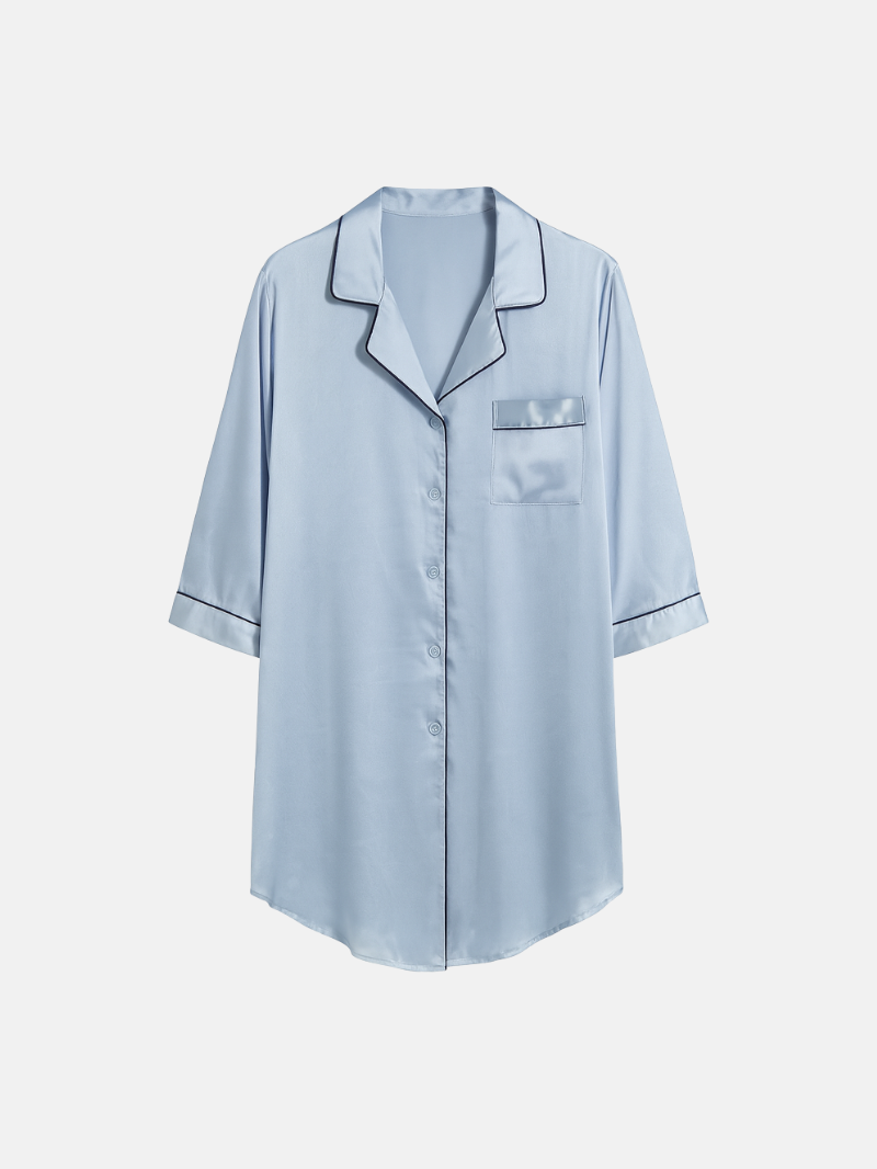 100% Mulberry Silk Nightdress with Shirt Collar – Elegant Women’s Sleepwear
