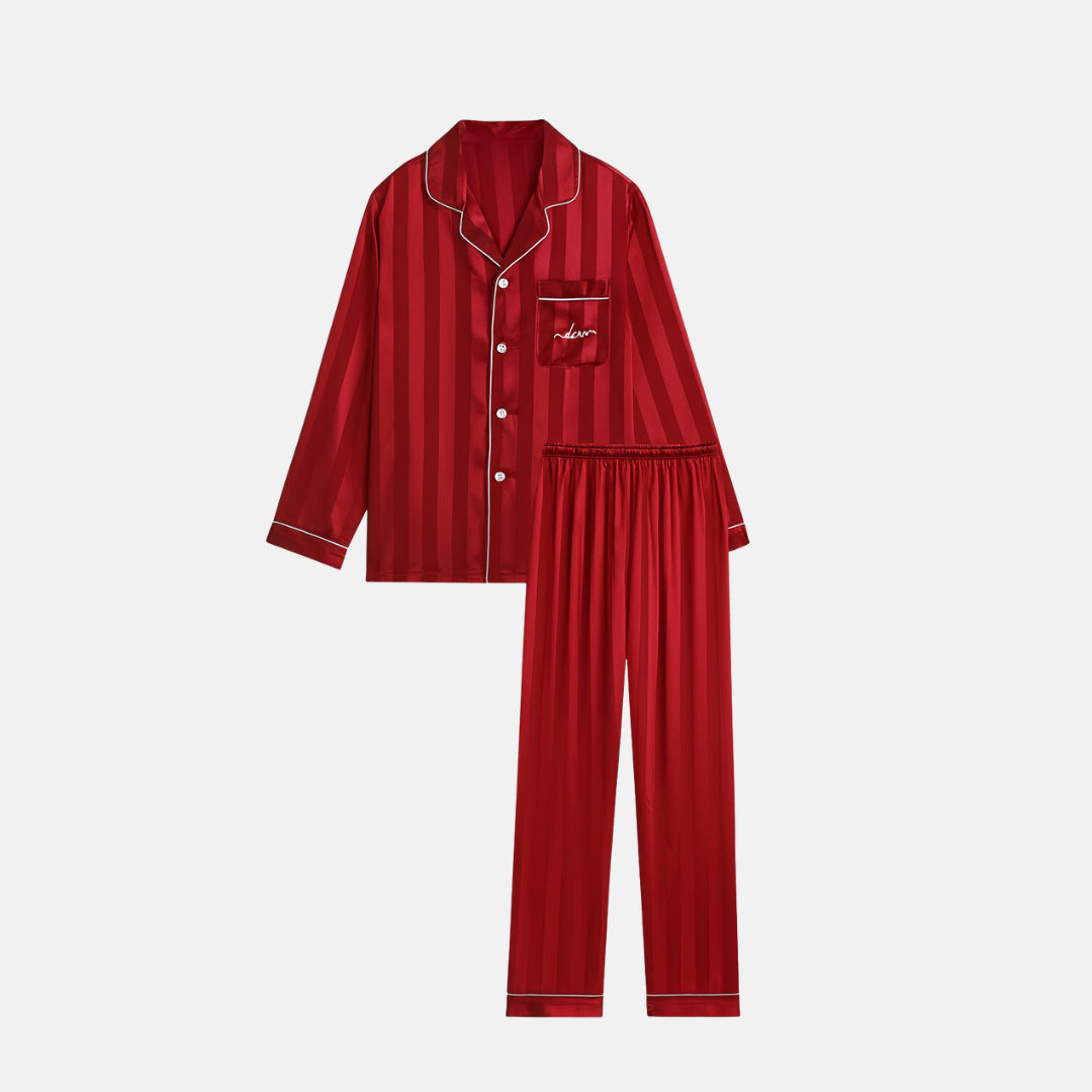 Men’s Silk Satin Pajama Set – Breathable, Lightweight Sleepwear with Long Sleeves & Pants