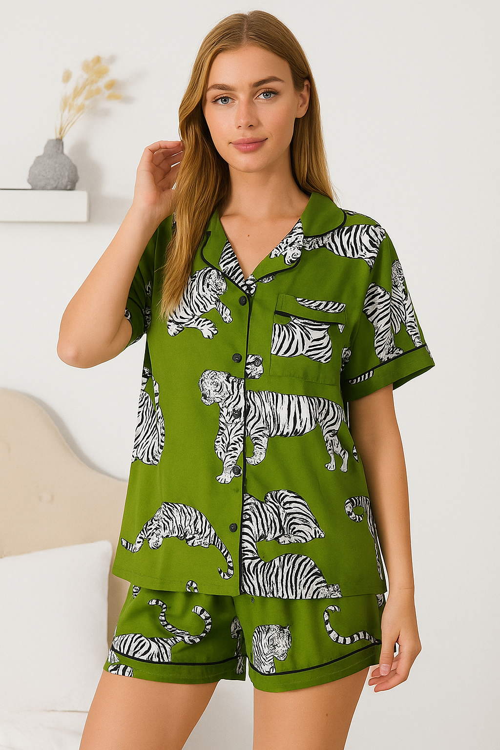 Lightweight Satin Pajama Set with Shorts – Summer Sleepwear for Women
