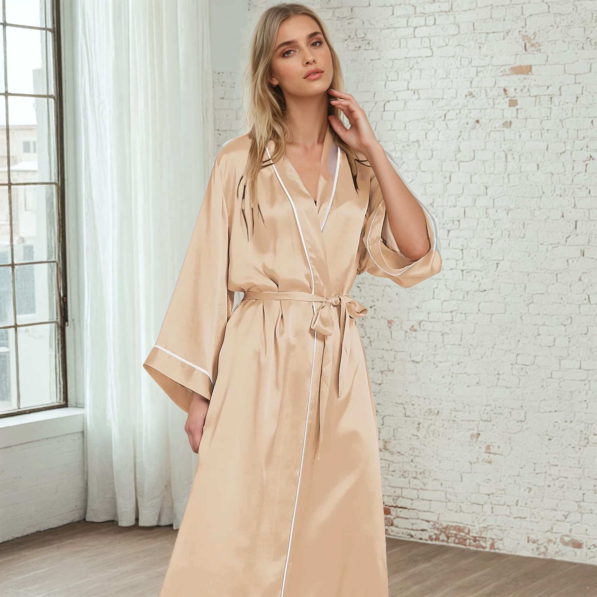 100% Mulberry Silk Pastel Nightgown – Lightweight Long Robe & Luxury Loungewear