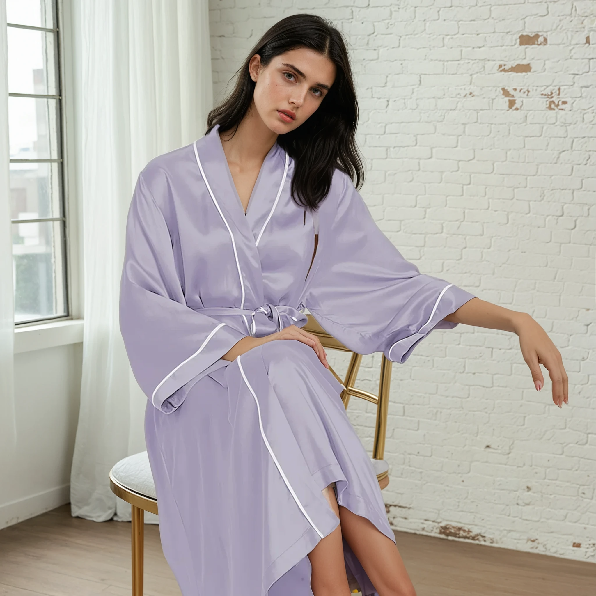 100% Mulberry Silk Pastel Nightgown – Lightweight Long Robe & Luxury Loungewear