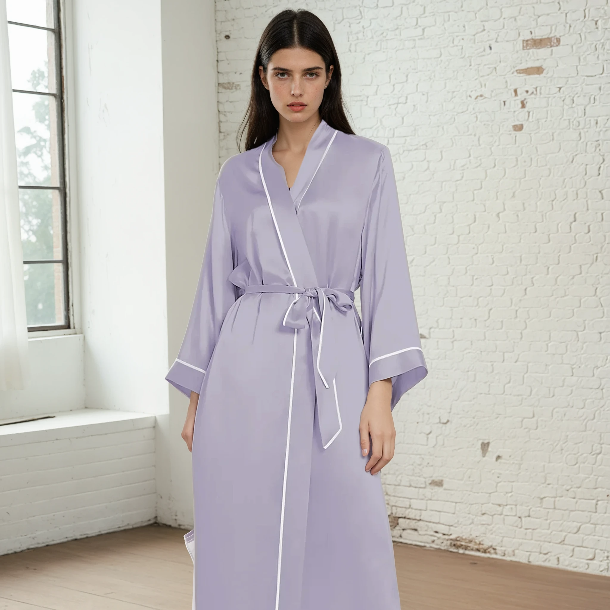 100% Mulberry Silk Pastel Nightgown – Lightweight Long Robe & Luxury Loungewear