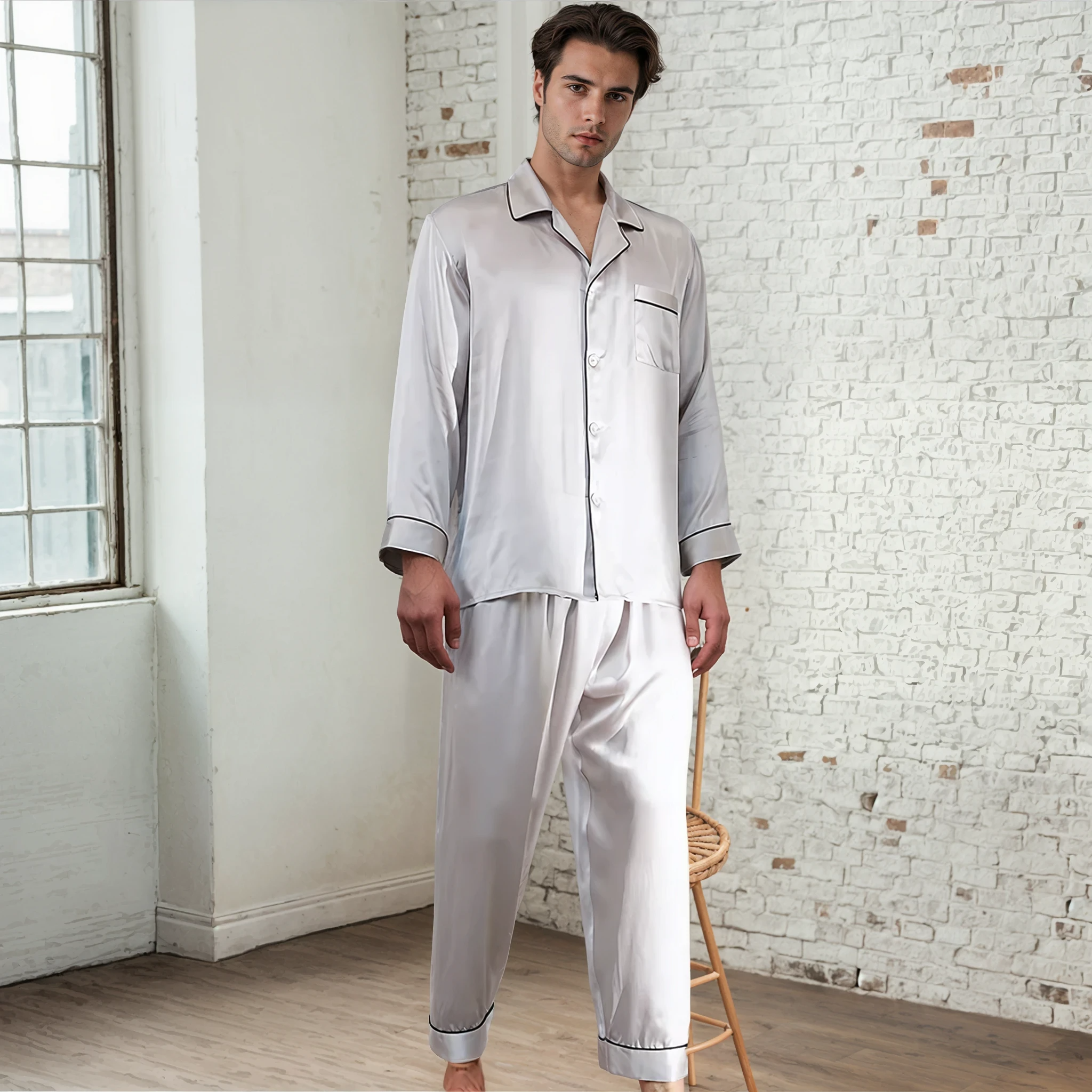 Men’s 100% Mulberry Silk Pajama Set – Luxury Sleepwear, Soft Silk & Elegant Comfort