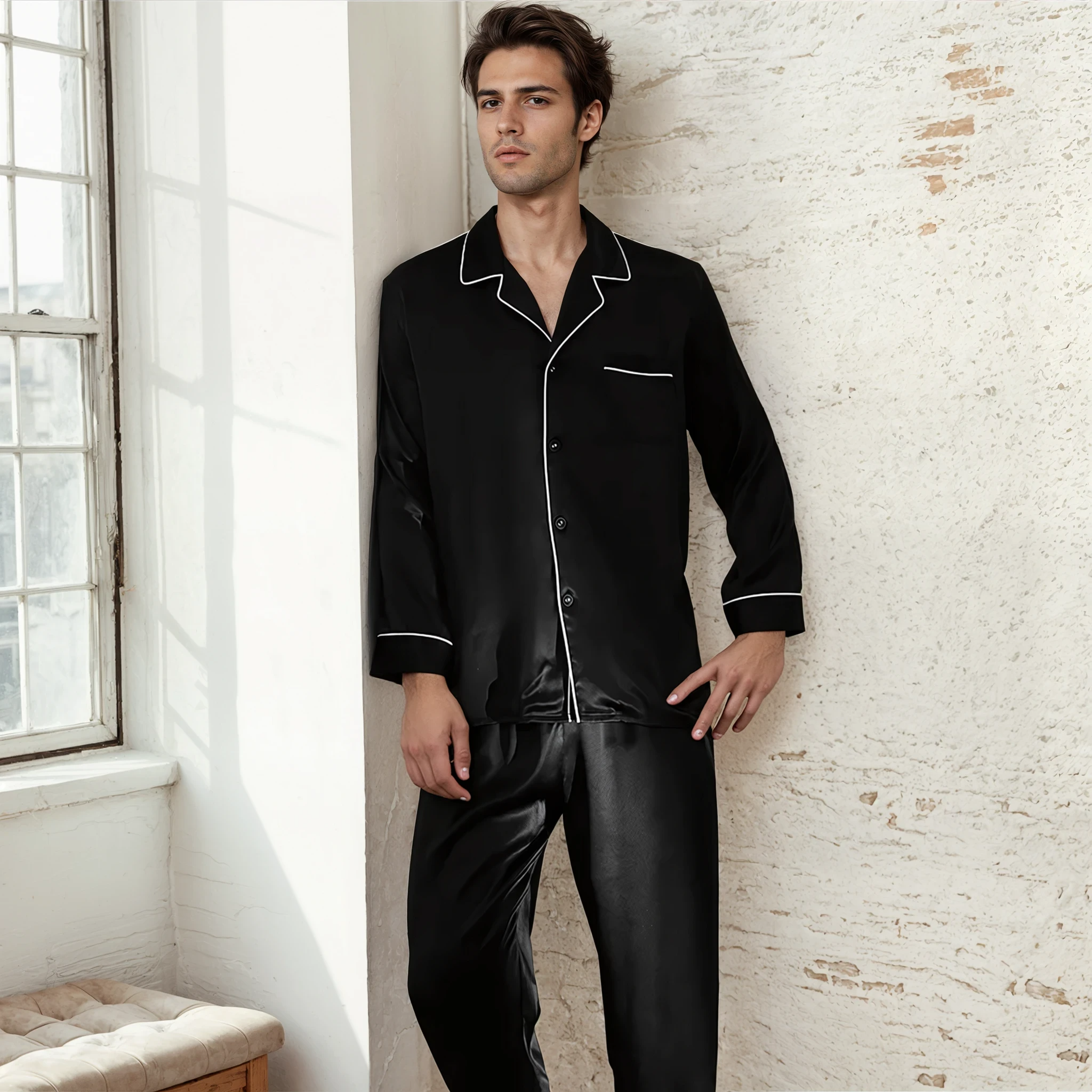 Men’s 100% Mulberry Silk Pajama Set – Luxury Sleepwear, Soft Silk & Elegant Comfort