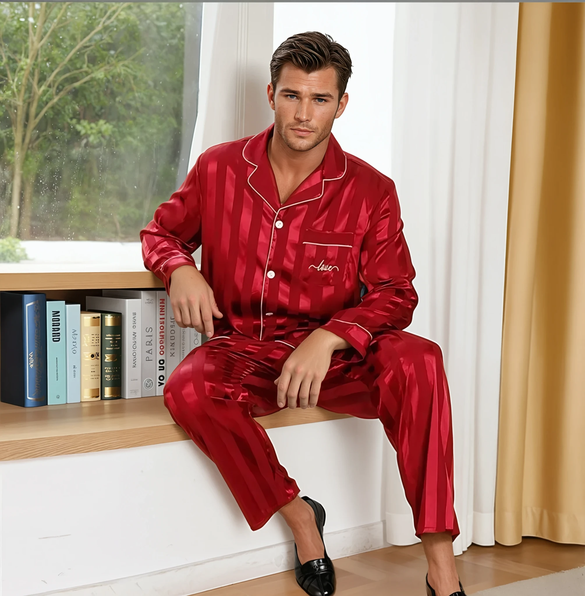 Men’s Silk Satin Pajama Set – Breathable, Lightweight Sleepwear with Long Sleeves & Pants