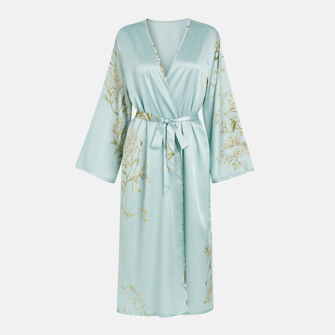 Luxury Cherry Silk Floral Robe – Soft Lightweight Long Sleeve Robe for Women