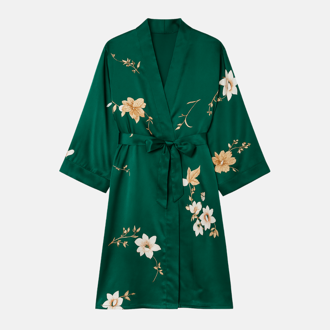 Luxury Silk Floral Night Dress – Elegant Short Sleeve V-Neck Sleepwear for Women